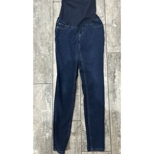 Indigo Blue Maternity Skinny Jeans Size S Long Belly Band Dark Wash No Holes